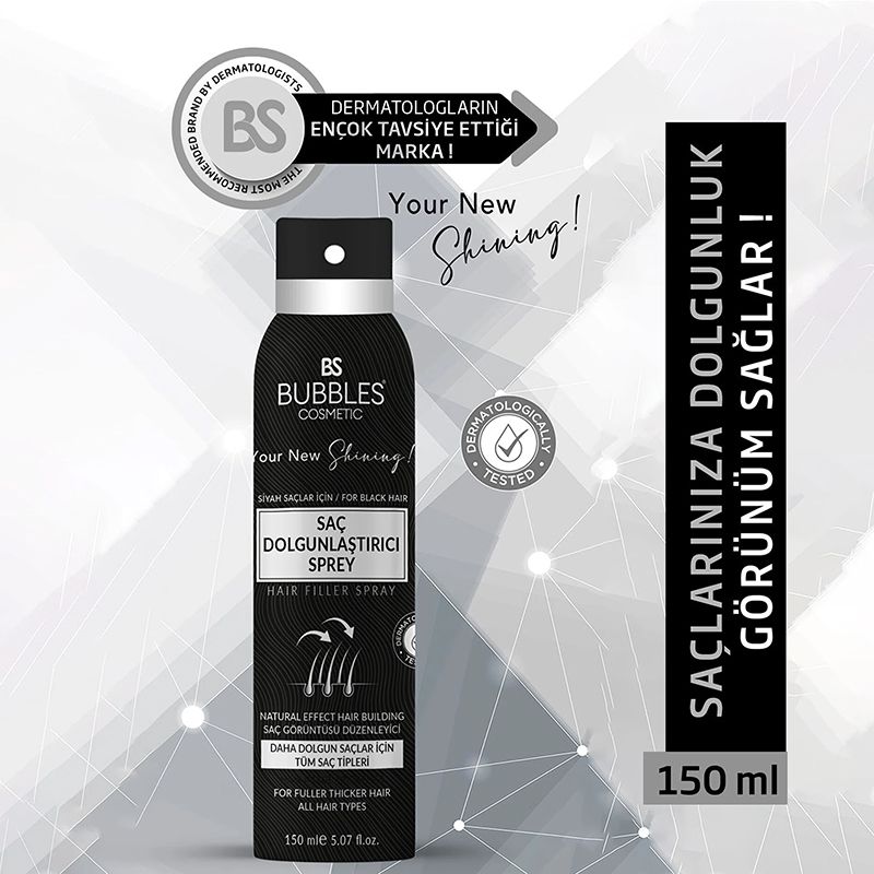 Bs Bubbles Cosmetic Saç Dolğunlaştırıcı Sprey Waterproof 150ml Dolğun Parlaq Saç Effektli Sprey — Saç qayığı, Bakı (6)