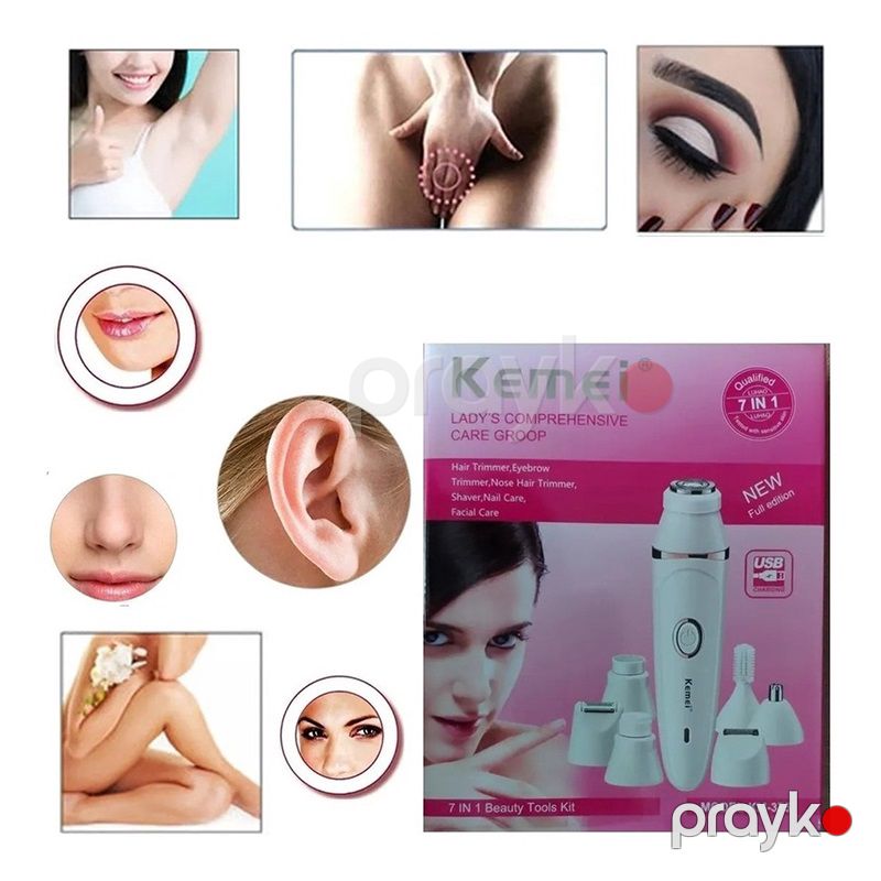 Kemei 7 in 1 Elektrikli Epilator Dəsti Qadın Təraş Aparatı Şarj Edilən Qadın Təraş Aparatı Çox funksiyalı Üz Bədən Epilyasiyası KM-375 — Usturalar, trimmerler və epilyatorlar, Bakı (3)