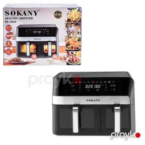 Sensor Ekranlı İkiqat Hava Fritöz Sokany SK-10034 Elektrikli Fritöz 2 Səbətli Air Frey Rəqəmsal Polad Hava Fritözü 2800W — Bakı