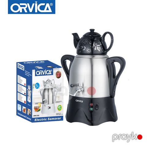 Orvıca Temperatur Nəzarəti ilə Elektrikli Paslanmayan Polad Samovar Çay Dəmləyici, 2500 Vt, 5 L Tutumlu Çaydan 1litr ORM-3302 — Bakı