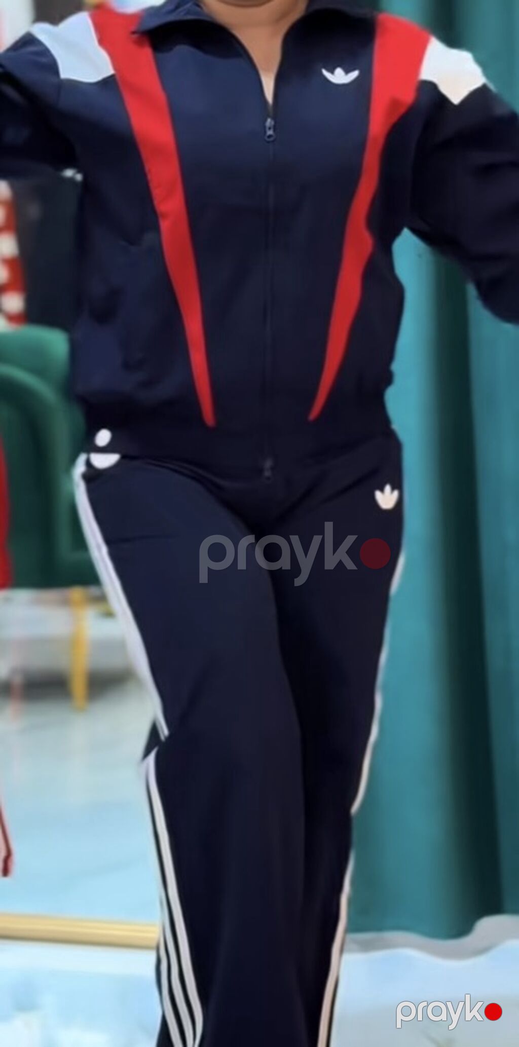 Adidas qadın idman dəsti – 2 hissə - Rəng: tünd göy əsas, qırmızı və — İdman geyimi, Masazır (2)