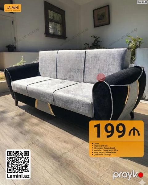 Divan – Kod: 2645 - Ölçü: 210 sm - Mexanizm: açılan, bazalı — Bakı
