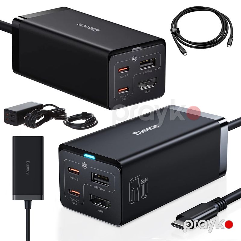 Baseus GaN5 Pro Desktop Fast Charger CCGP110201 67W USB C Şarj cihazı 1.5 m Power cord EU 1U+2C+HDMI — Telefonlar və qadjetlər, Bakı (5)