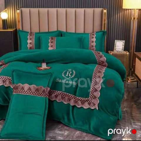 Yataq dəsti Luxe Cotton TCS_1055, yorğan üzü 200x230 sm, mələfə 245x250 sm, yastıq üzü 50x70 sm, avro, velür, yaşıl — Bakı