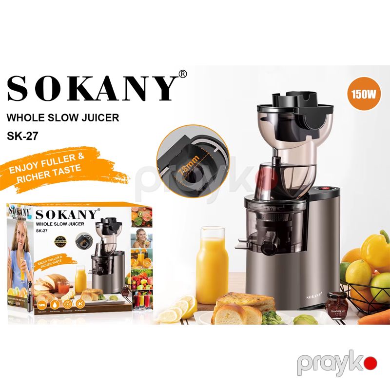 Sokany SK-27 - Şirəçəkən Elektrikli İki Ötürücülü Avtomatik Meyvə Şirəsi Sıxan Aşağı Səs-küylü 150W Güc — Digər mətbəx texnikası, Bakı (6)