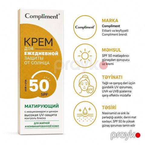Günəşdən qoruyucu krem Compliment Mattifying SPF50, 50 ml — Bakı