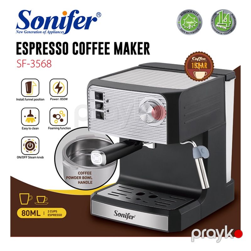 Sonifer SF-3568 Çoxfunksiyalı Qəhvə Maşını Yüksək Keyfiyyətli Kappuçino Espresso Kofe Hazırlayan Aparat 850W — Digər mətbəx texnikası, Bakı (6)