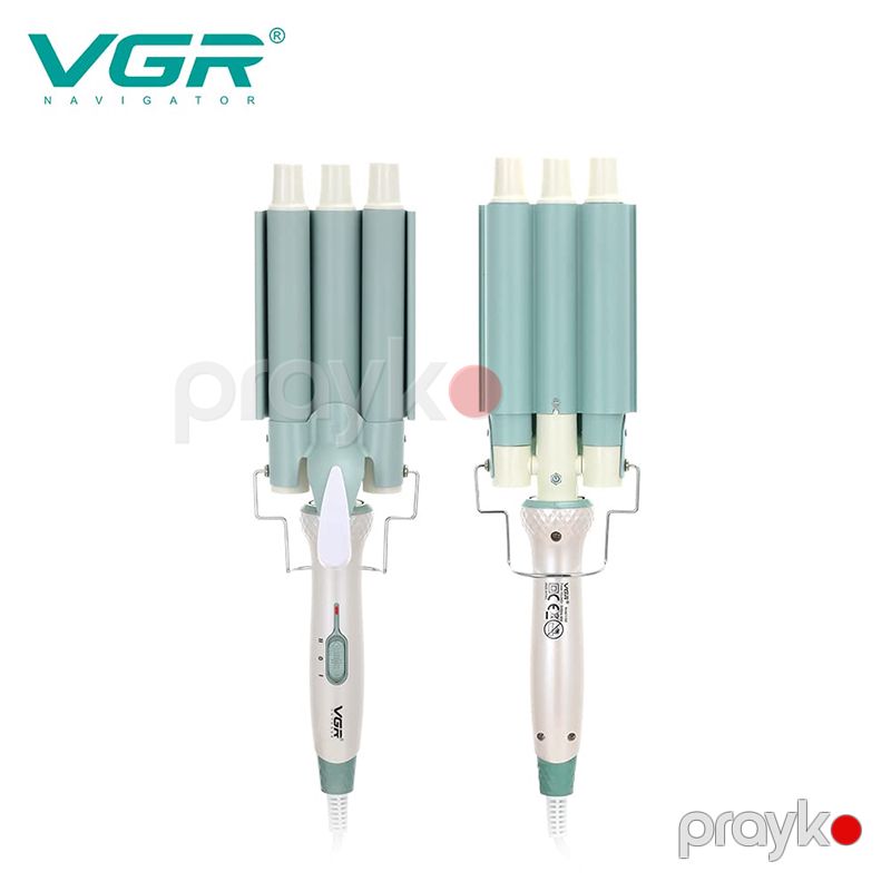 VGR Professional 3 Barrel Keramika Örtüklü Buruq Feni V-595 Saçların Qıvrılması Üçün Üç Dalğalı Buruq Fen Firuzəyi Rəng 220°C — Fən, Bakı (3)
