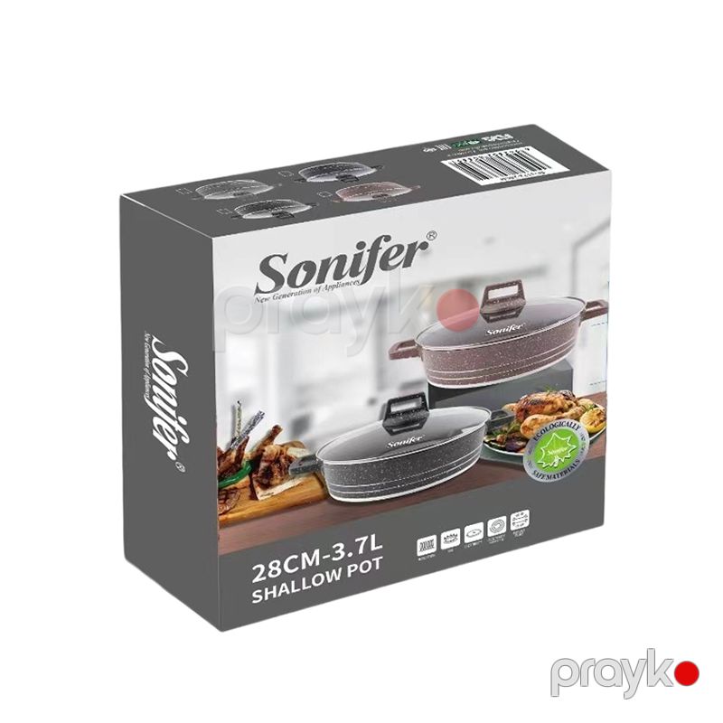 Sonifer SF-1173 Qranit Qazan Şüşə Qapaqlı Qazan Yapışmaz Qranit Qazan 3.7L — Qablar və mətbəx əşyaları, Bakı (4)