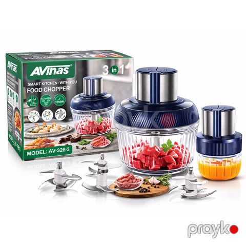 Avinas AV-326-3 3-ü 1 də Doğrayıcı 1200W Güc 2.5 Litr Tutumlu Qab 2 Sürətli Doğrayıcı — Bakı