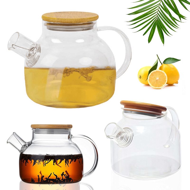Borosilikat Şüşə Çaynik 1L Süzgəcli Taxta Qapaqlı Şüşə Çaynik 1000ml Təhlükəsiz Şəffaf Çaynik — Çaynikler və qəhvə qabları, Bakı (3)