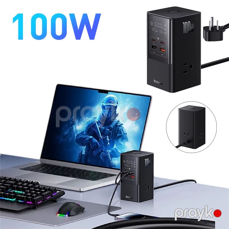 Baseus PowerCombo Tower Power Strip 3AC+2U+2C Cluster USB HUB Qara 100W Tower Power — Elektronika, Bakı (3)