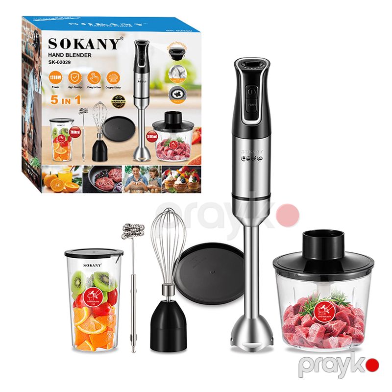 Sokany sk-02029 1200 Vt əl blender 5-i 1-də əl blender, Paslanmayan polad bıçaqlı əl blender, 700 ml mikser, 500 ml — Blenderlər, xırdalayanlar və mikserlər, Bakı (5)