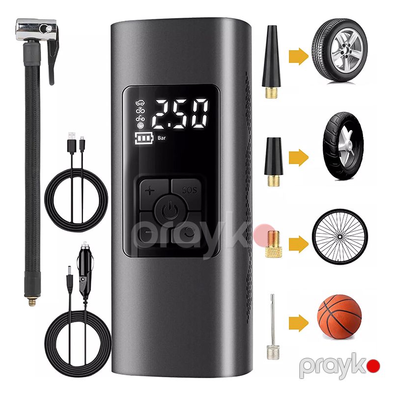 Avtomobil Velosipedi Motosiklet Topu üçün 12V Simsiz Avtomobil Nasos LED Təkər Pompası Portativ Hava Kompressoru USB Şarj cihazı — İdman, hobi, istirahət, Bakı (5)