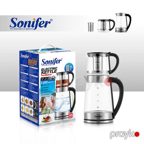 Sonifer SF-2117 Smart Elektrik Çaydan Dəsti Şüşə Çaydan 2L Şüşə Çaynik 1L — Bakı