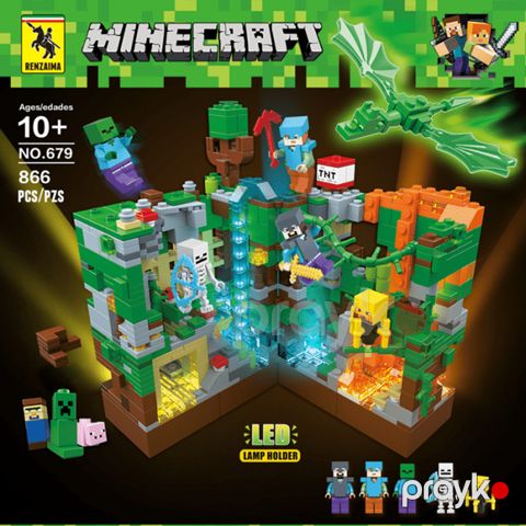 Lego Oyunu Constructor Renzaıma Minecraft Jungle Battle 866 hissə, Constructor Green Fortress + LED 866 hissə, Minecraft 679 — Bakı