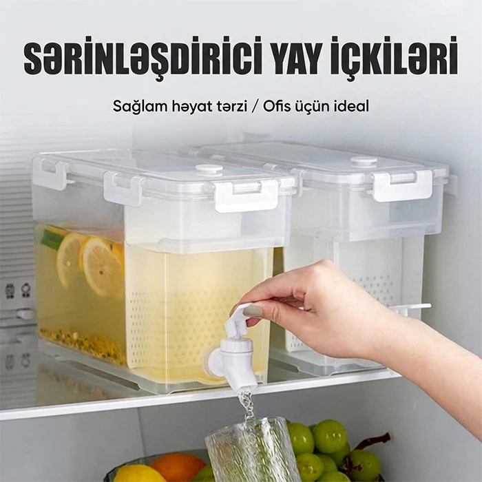 Limon, giləmeyvə və ya nanə ilə faydalı və dadlı suyu asanlıqla hazırlamaq üçün kranlı rahat konteyner — Mallar, Bakı (2)