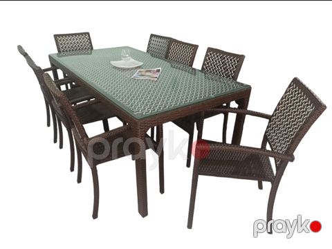 Bağ üçün mebel dəsti Zili Rattan ZR0077, qəhvəyi, stol 100x200 sm, stul 53х93 sm — Bakı