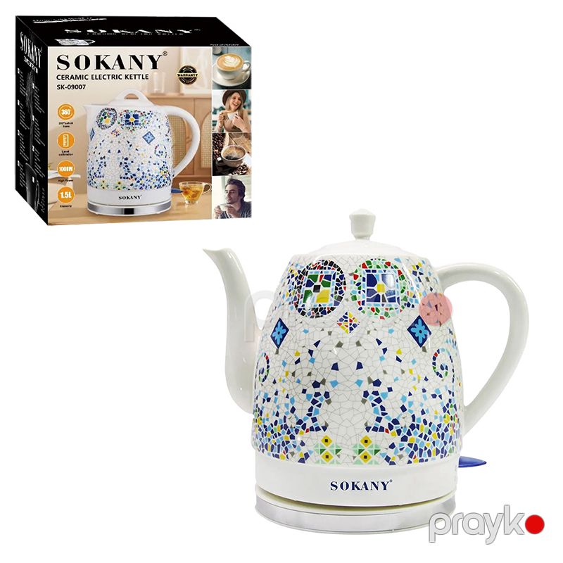 Sokany SK-09008 Paslanmayan Polad 1.5L Elektrik Çaydanı Keramik Elektrik Çaydanı 1000W Güçündə Su İsidici Çaydan — Elektrik çaydanları və termoslar, Bakı (4)