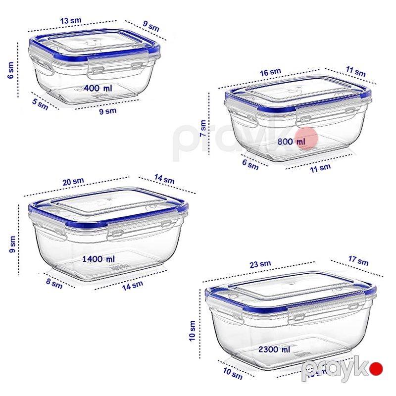 Hermetik Düzbucaqlı Saxlama Qabı Dəsti 400-800-1400-2300ml Plastik Sızdırmaz Qida Saxlama Konteyneri Şəffaf 4 Ədəd — Qablar və mətbəx əşyaları, Bakı (6)