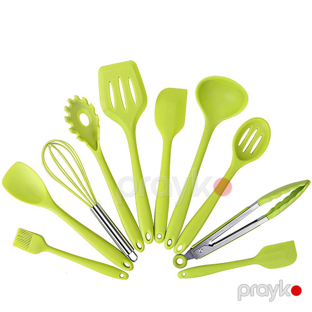 Silikon Mətbəx Əşyaları 10+1 Parça Dəst Rezin Tutacaqlı Yapışmaz Qaşıq Dəsti Bişirmək üçün Spatula Dəsti Mətbəx Əşyaları — Qablar və mətbəx əşyaları, Bakı (6)
