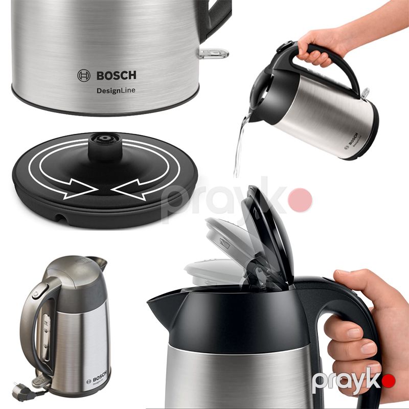 Bosch DesignLine TWK3P420GB Paslanmayan Polad Simsiz Çaydan 1.7L Çaydan Bosch 3000W gücündə Peşəkar Bosch — Elektrik çaydanları və termoslar, Bakı (4)