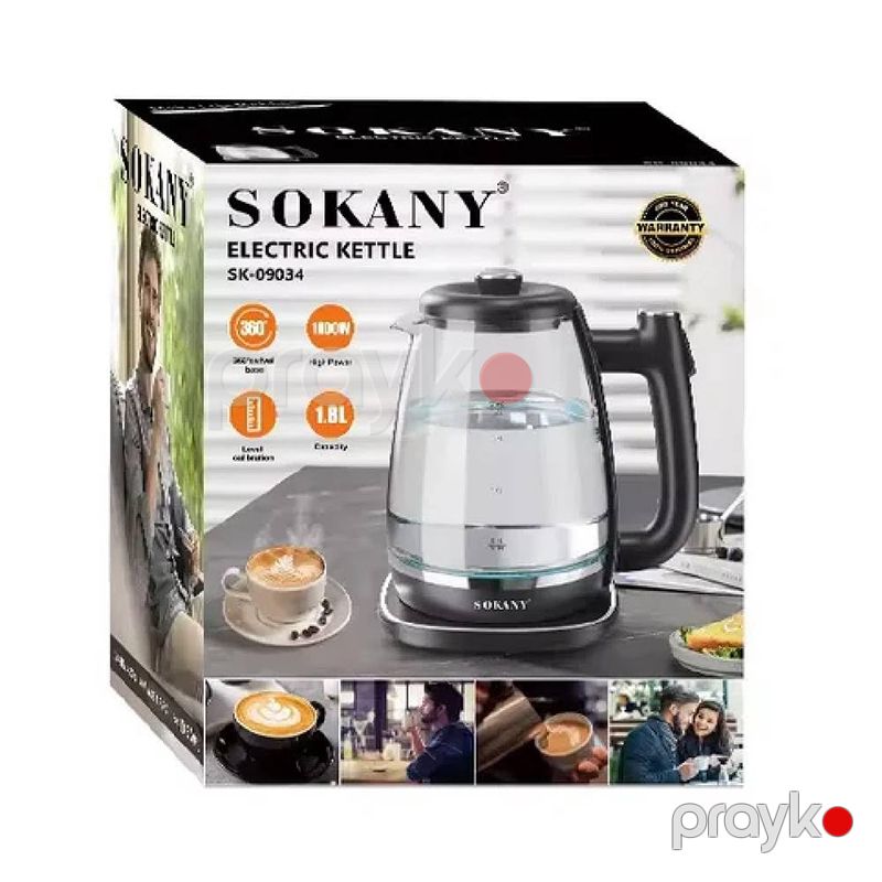 Sokany SK-09034 Elektrik Çaydan BPA-sız 1.8L Tutumlu LED Şüşə Çaydan 1800W Elektrikli Çaydan — Elektrik çaydanları və termoslar, Bakı (6)