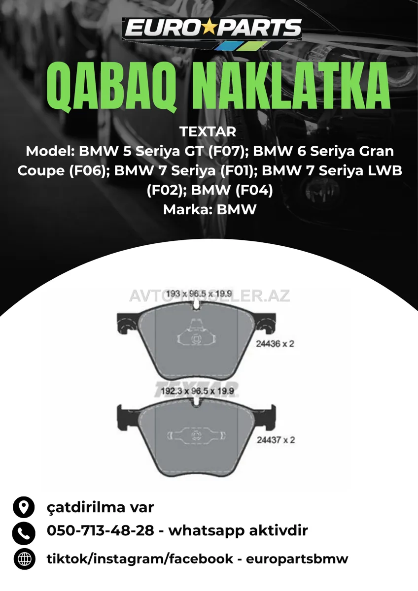 BMW 5 GT/6 Gran Coupe/7 Seriya qabaq naklatka Textar — Bakı