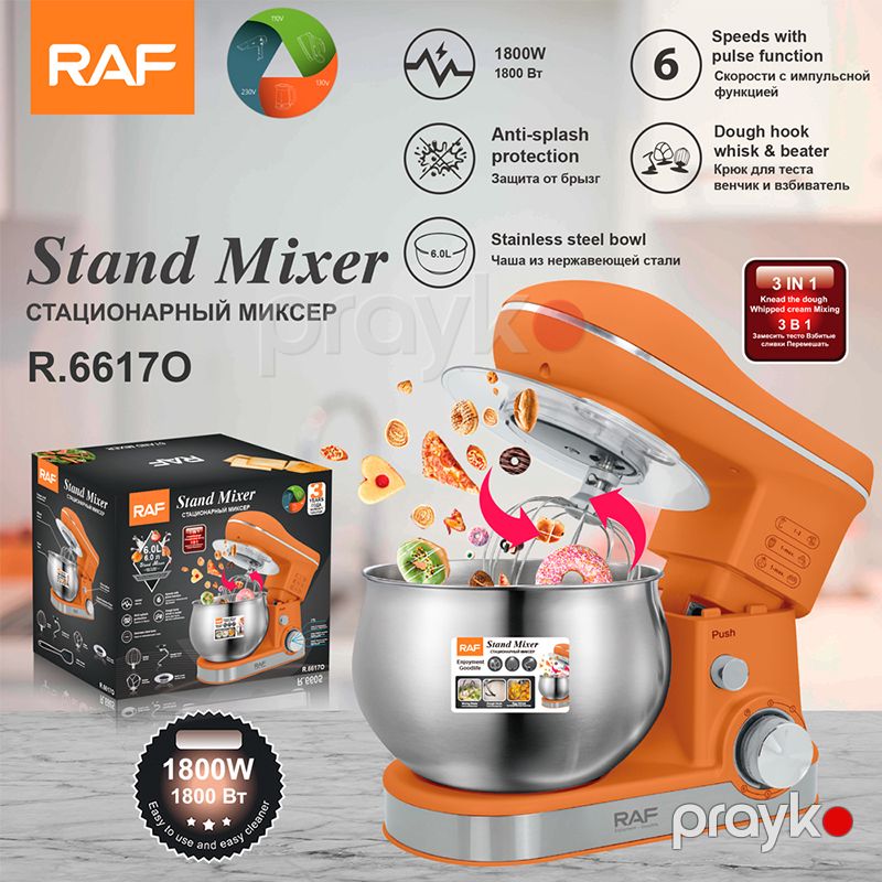 RAF R.6617 3-ü 1-də Stand Mikser 1800w 6L Elektrikli Tort Çörəyi Xəmir Mikseri — Ev texnikası, Bakı (6)