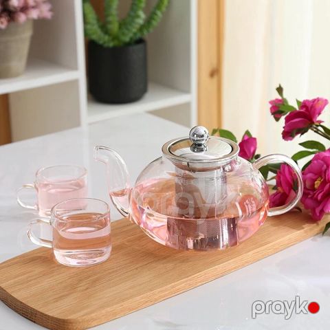 Paslanmayan Polad Süzgəcli Çaynik Şüşə Çaynik 800 ml — Bakı
