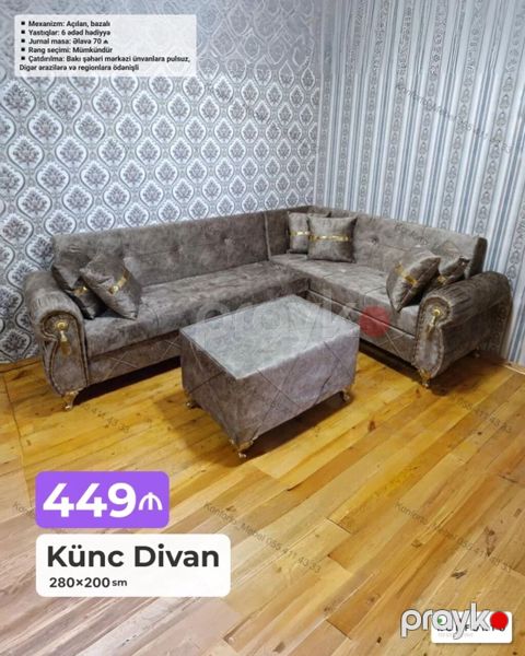 Künc Divan – 280×200 sm Xüsusiyyətlər: - Mexanizm: Açılan, bazalı — Bakı