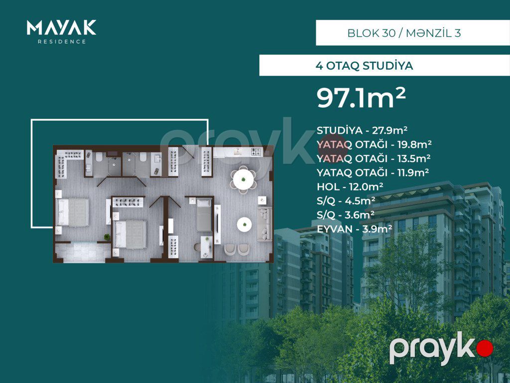 Satılır 4 otaqlı yeni tikili 97.1 m² — Mənzil, Bakı (2)