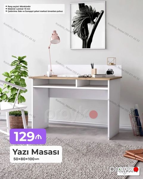 Düz masa, Stulsuz, Polkalı, Siyirməsiz, Sadə laminat — Bakı