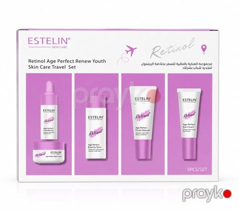 Üz üçün kosmetika dəsti Estelin Retinol Age Perfect (üz üçün zərdab + gecə kremi + üz üçün tonik + üz üçün təmizləyici vasitə + göz ətrafı dərisi üçün krem) — Bakı