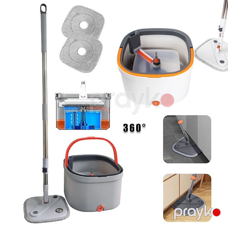 Döşəmənin Səmərəli Təmizlənməsi üçün Mikrofiber Mop Sıxma Dəsti 360° Təmiz Su Ayırma Sistemli Kvadrat Fırlanan Paspas — Mallar, Bakı (3)