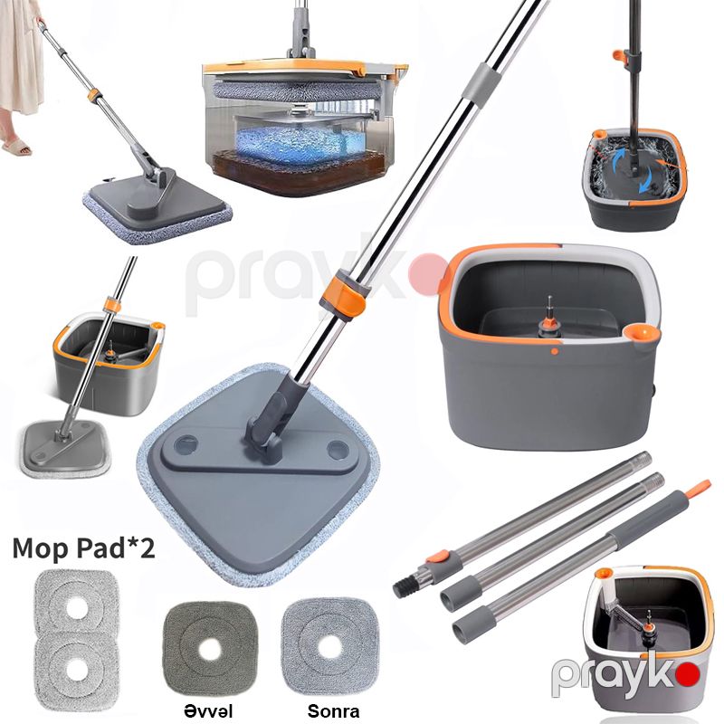 Mikrofiber Mop Sıxma Dəsti 360° Təmiz Su Ayırma Sistemli Kvadrat Fırlanan Paspas Kvadrat Fırlanan Mop və Vedrə Dəsti — Mallar, Bakı (6)
