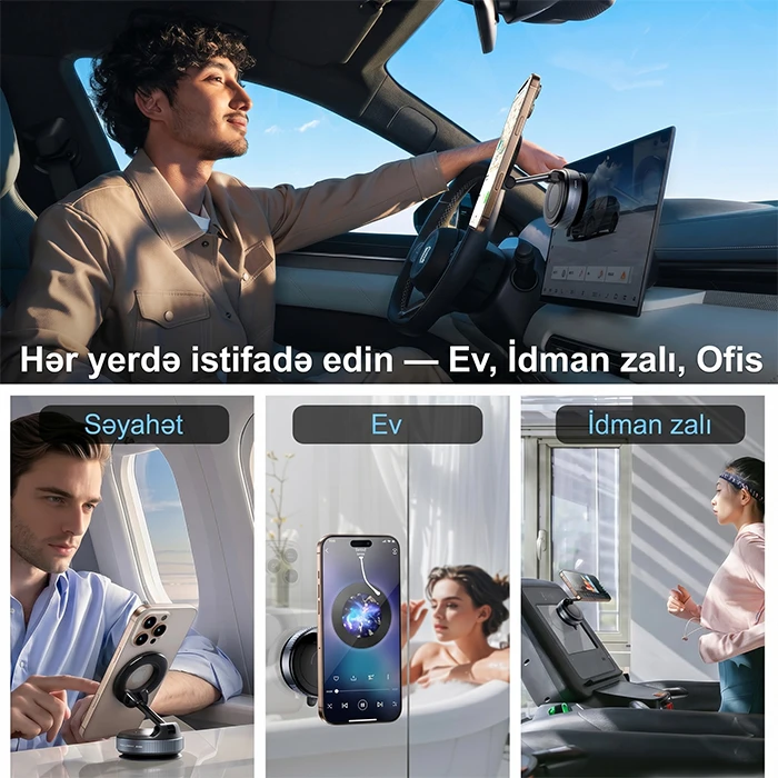 Vakuum Gücləndiricili və 360° Dönməli Universal Maqnit Telefon Tutacağı — Model Koo7 Gücü ilə Maksimum Sabitlik — Mallar, Bakı (6)