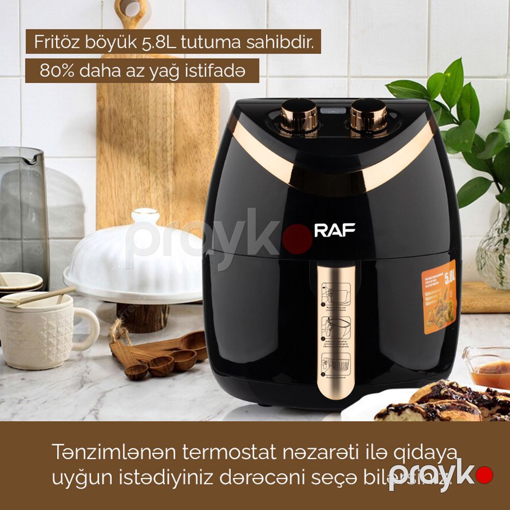 RAF R.5232b Hava Frütözü Yapışmaz Səth 5.8L Böyük Tutumlu Manual İdarəetmə 1500W — Digər mətbəx texnikası, Bakı (2)
