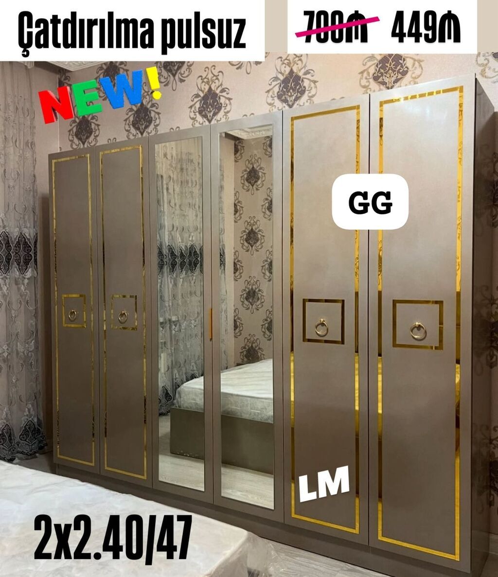 Yataq otağı üçün geniş qapılı dolab - Ölçü: 2 x 2.40 / 47 (eni x — Şkaflar, Bakı