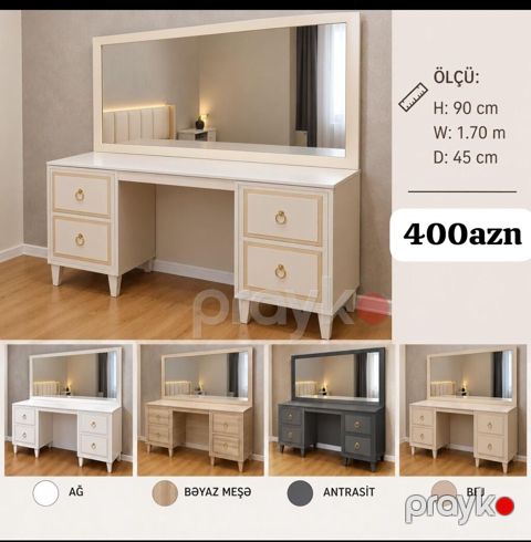 Geniş güzgülü makiyaj/iş masası Ölçü: - Hündürlük: 90 sm - En: 1.70 m — Bakı