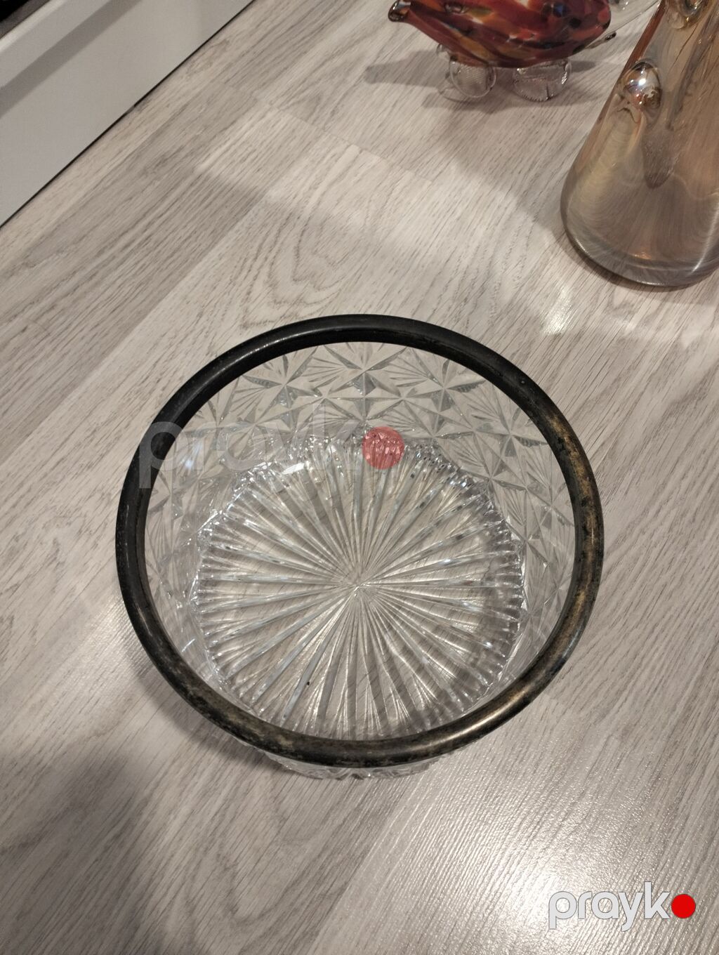 Qalın xırdavat naxışlı kənarlı kristal meyvə qabı. - Material — Süfrə qabı, Bakı (3)