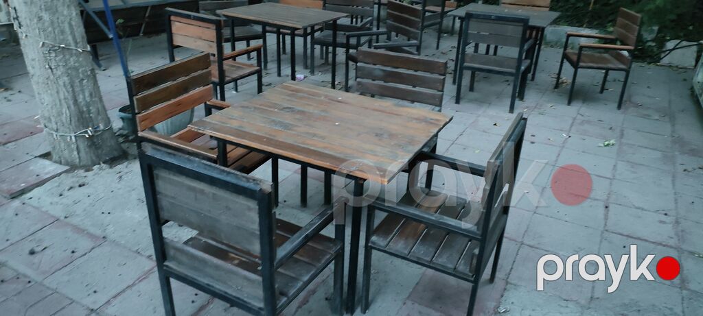 Kafe/bağ üçün dəmir çərçivəli taxta stol-stul dəstləri - Material — Mobilya dəstləri, Sumqayıt (2)
