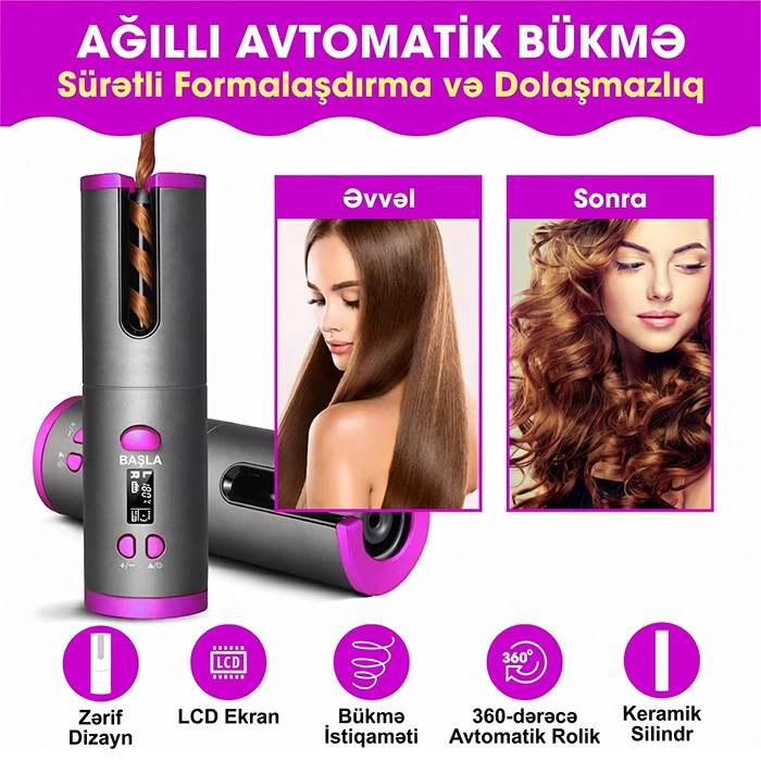 Simsiz Avtomatik Saç Buran və Stayler — Naqilsiz, Sürətli və Qüsursuz Qıvrımlar — Mallar, Bakı (2)