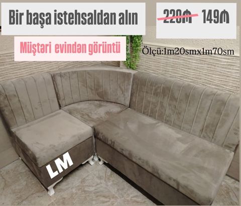 Künc divan – birbaşa istehsaldan - Ölçü: 1 m 20 sm x 1 m 70 sm — Мягкая мебель