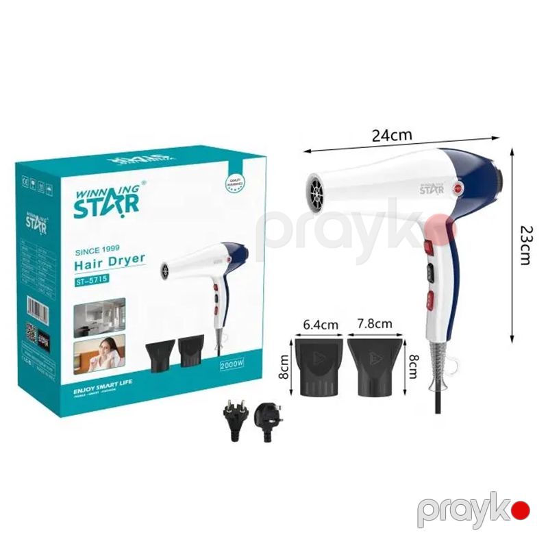 Winning Star 2000w Sürətli Temperatur Nəzarətinə Sahib Peşəkar Saç Qurutma Feni ST-5715 2 Sürətli Hava Feni — Fən, Bakı (6)
