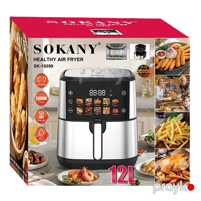 Sokany SK-10099 - Fritöz 12 Litr Rəngli Ekranlı Hava Fritözü Yağsız Rəqəmsal Ağıllı Yemək Keyfiyyətli Hava Fritözü — Digər mətbəx texnikası, Bakı (2)