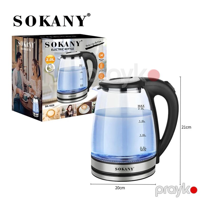 Sokany Elektrikli Şüşə Çaydan SK-1029 1500 W Led İşığa Sahib Böyük Tutumlu Çaydan 2L Su Tutumu — Elektrik çaydanları və termoslar, Bakı (8)