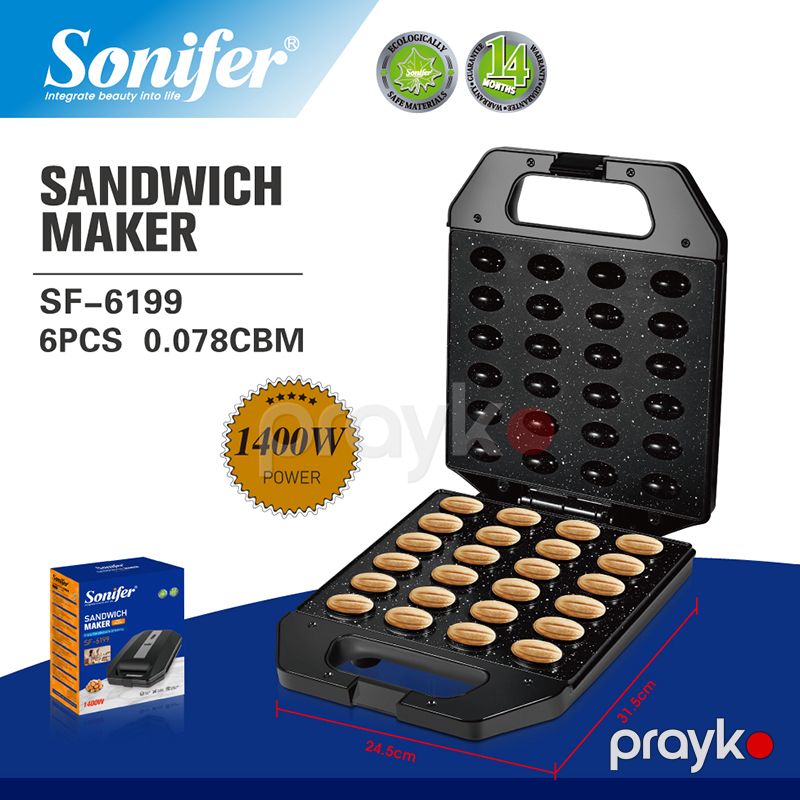 Sonifer SF-6199 Yapışmayan Elektrikli 24 Dəlikli Peçenye Qozlu Vafli Hazırlayan Qoz Maşını Toster — Toster və vaflyasıcı, Bakı (3)