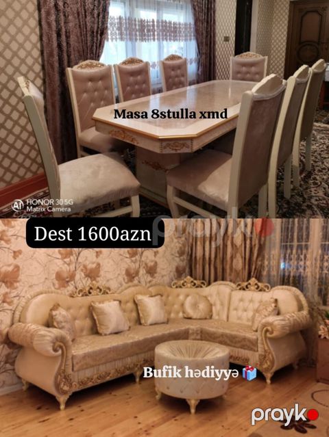 Klassik üslubda qonaq otağı dəsti. Tərkibi: - Masa + 8 stul (yumşaq — Bakı