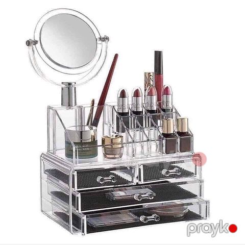 Güzgülü 3 Çekmeceli Akril Kosmetik Organizer JN-878 3 Çekmece və Güzgü ilə Kosmetik Makiyaj Rəfi — Bakı